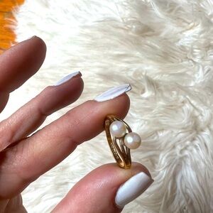 Genuine 14K Gold & Pearl Italian Vintage Promise Engagement Ring